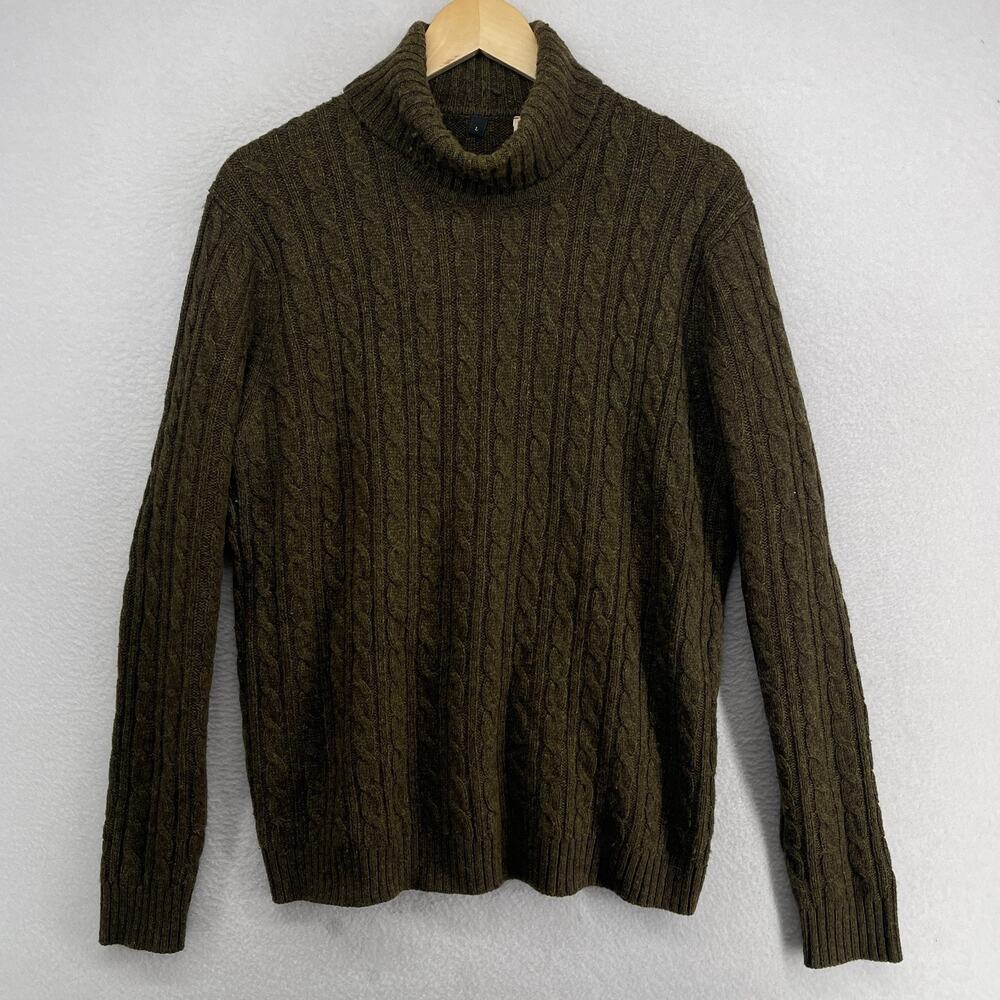 UNIQLO Sweater Mens L Wool Blend Cable Turtleneck Pullover Jumper Green - Picture 2 of 11